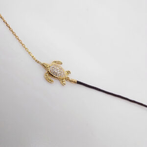 18K Gold Chain/Nylon Diamond Turtle Bracelet