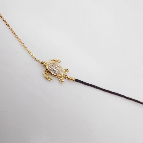 18K Gold Chain/Nylon Diamond Turtle Bracelet - Image 2