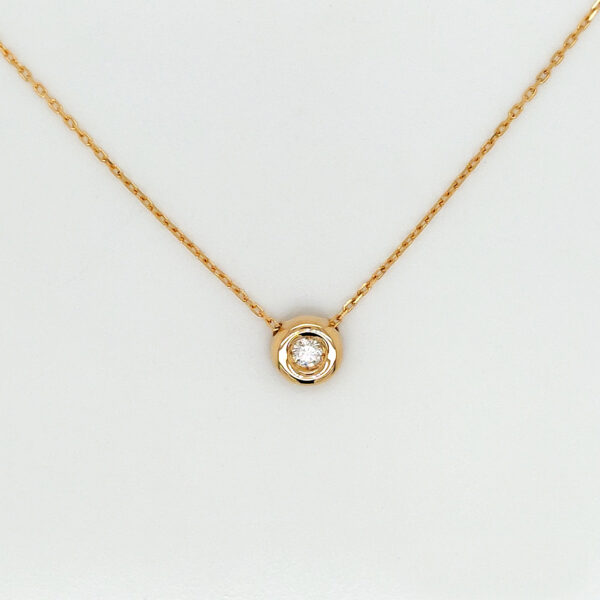 18K Gold Round Pendant Single Diamond Chain Necklace - Image 3