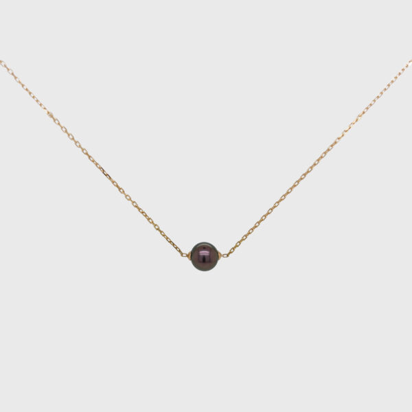 18K Gold Tahitian Black Pearl Chain Necklace