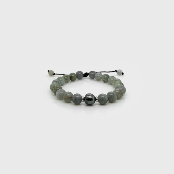 Labradorite Tahitian Black Pearl Beads Nylon Bracelet