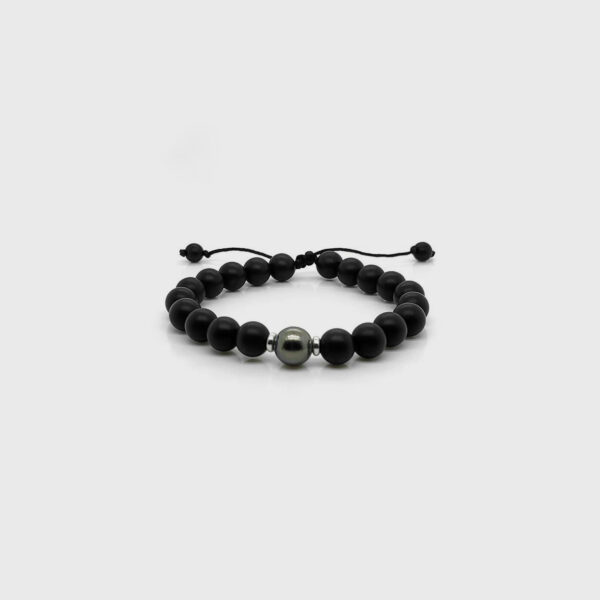 Matte Onyx Tahitian Black Pearl Beads Nylon Bracelet