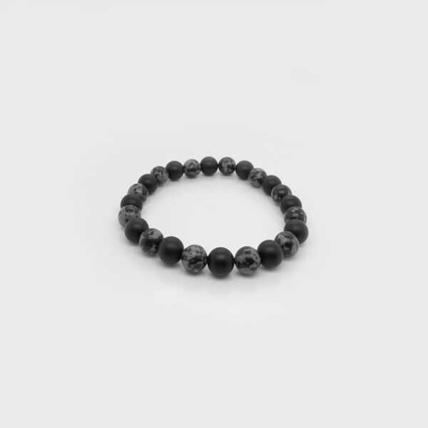 Matte Onyx/Snowflakes Stone Beads Elastic Bracelet