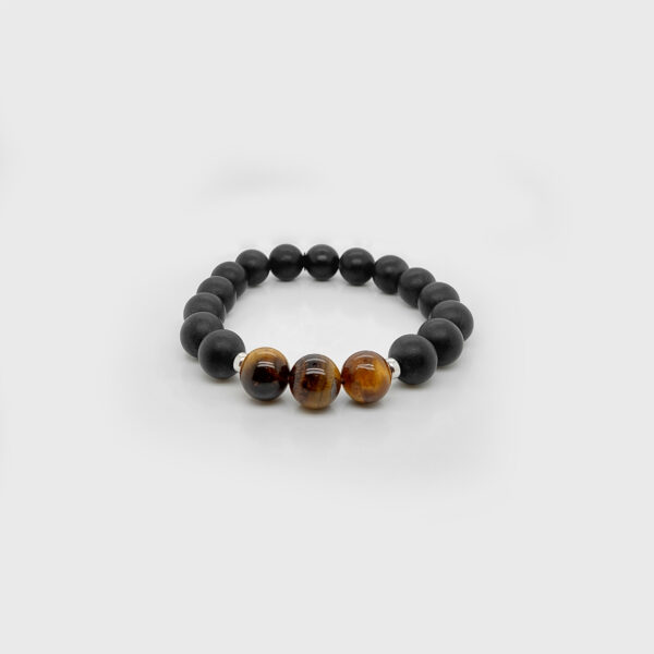 Matte Onyx/Tiger Eye Dual Spacer Beads Elastic Bracelet