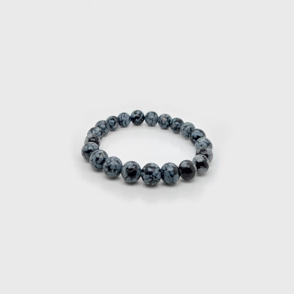 Snowflakes Obsidian Stone Beads Elastic Bracelet