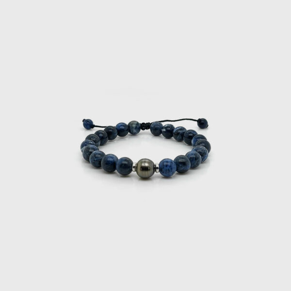 Sodalite Tahitian Black Pearl Beads Nylon Bracelet