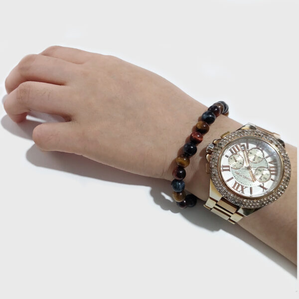 Triple Power Tiger Eye Stone Beads Elastic Bracelet - Image 2