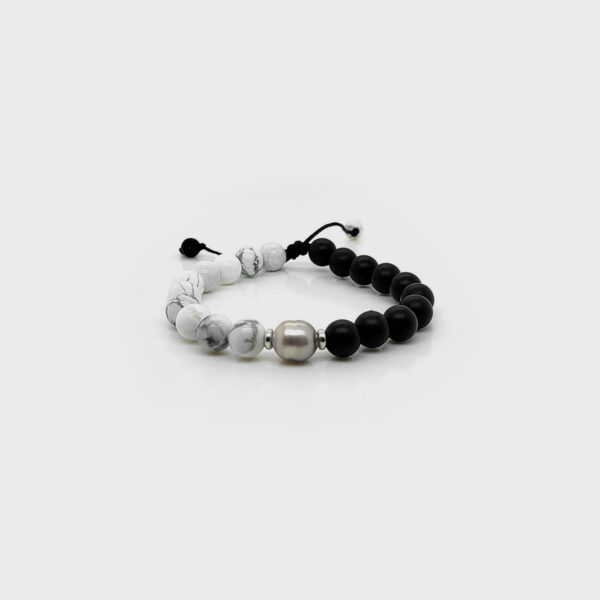 YinYang Tahitian Black Pearl Beads Nylon Bracelet