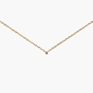 18K Gold Round Pendant Single Diamond Chain Necklace