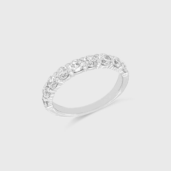 Sterling Silver Wedding Ring - 9 off Cubic Zirconia in 2-Prong Setting - Style D