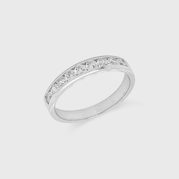 Sterling Silver Wedding Ring - 9 off Cubic Zirconia in Rail Setting - Style A