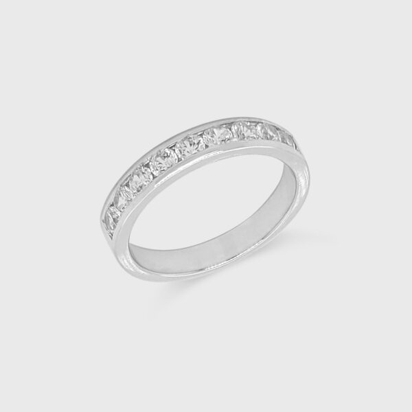 Sterling Silver Wedding Ring - 9 off Cubic Zirconia in Rail Setting - Style B