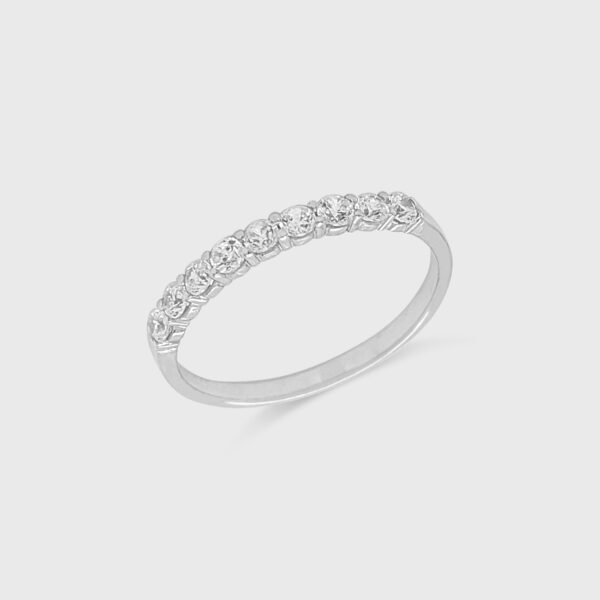 Sterling Silver Wedding Ring - 9 off Cubic Zirconia in 2-Prong Setting - Style B